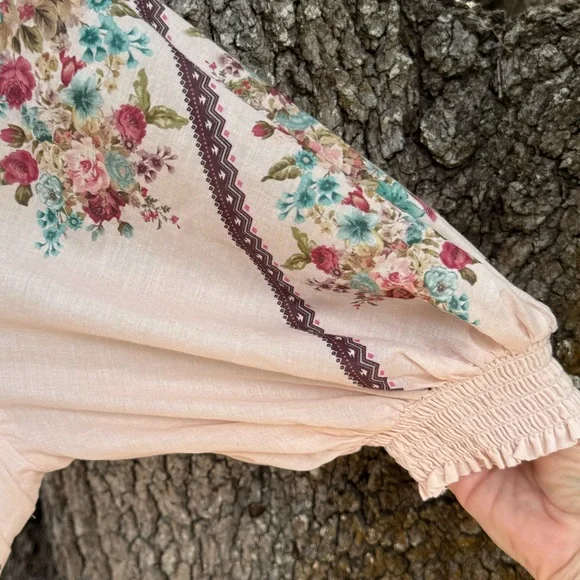 By Anthropologie-Pink Somerset puff sleeve maxi dress with floral print.Large - Picture 7 of 12